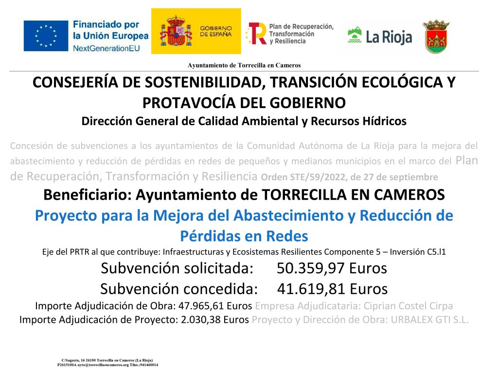 Proyecto para la mejora del abastecimiento y reducción de pérdidas en redes de Torrecilla en Cameros
